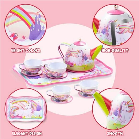 Unicorn Tea Set for Toddlers Tea Party Set for Children Kids Pretend Role Play - Picture 4 of 7